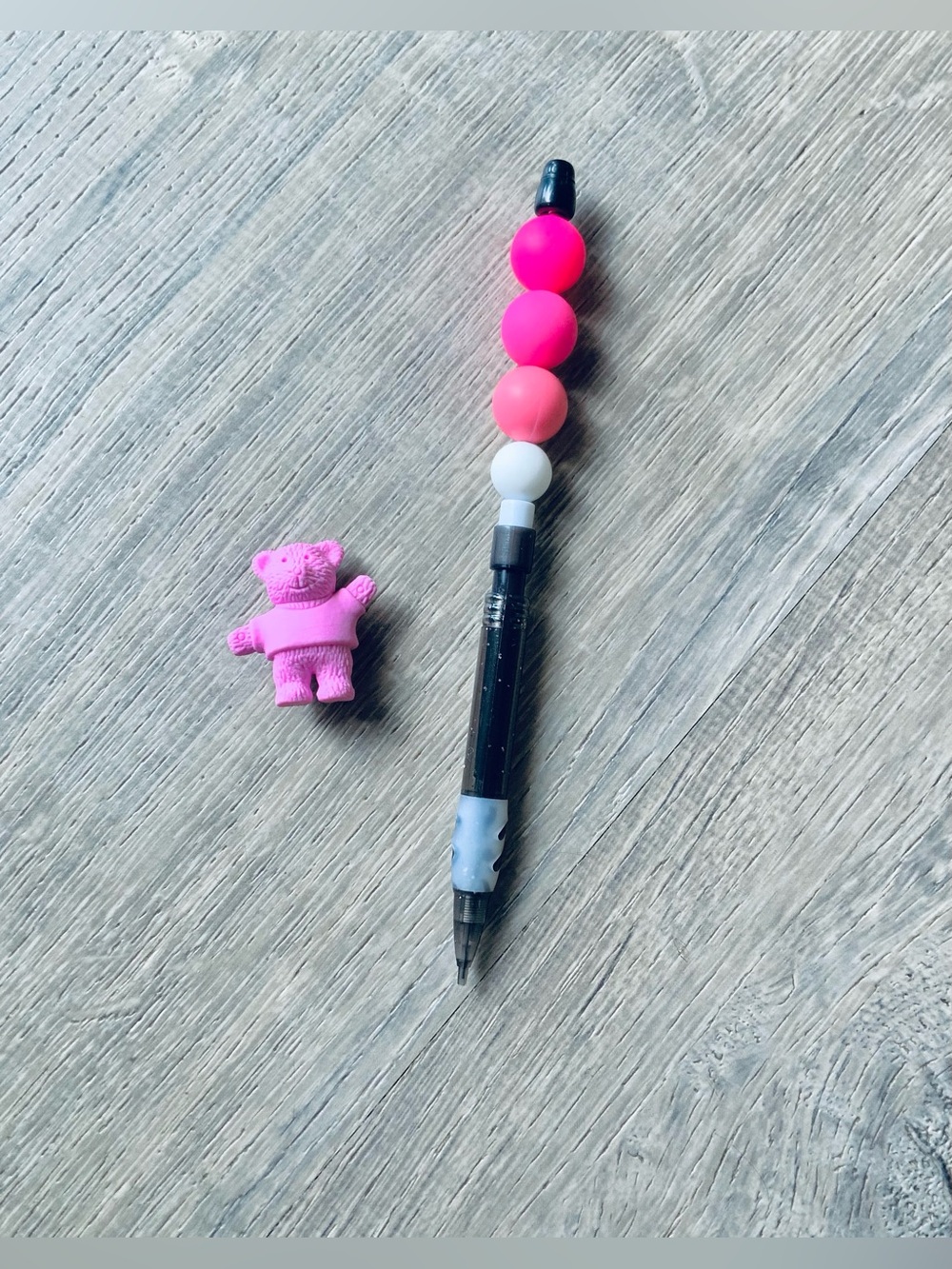NEW📚 Handcrafted Beaded Pencil & Bear Eraser Set OS